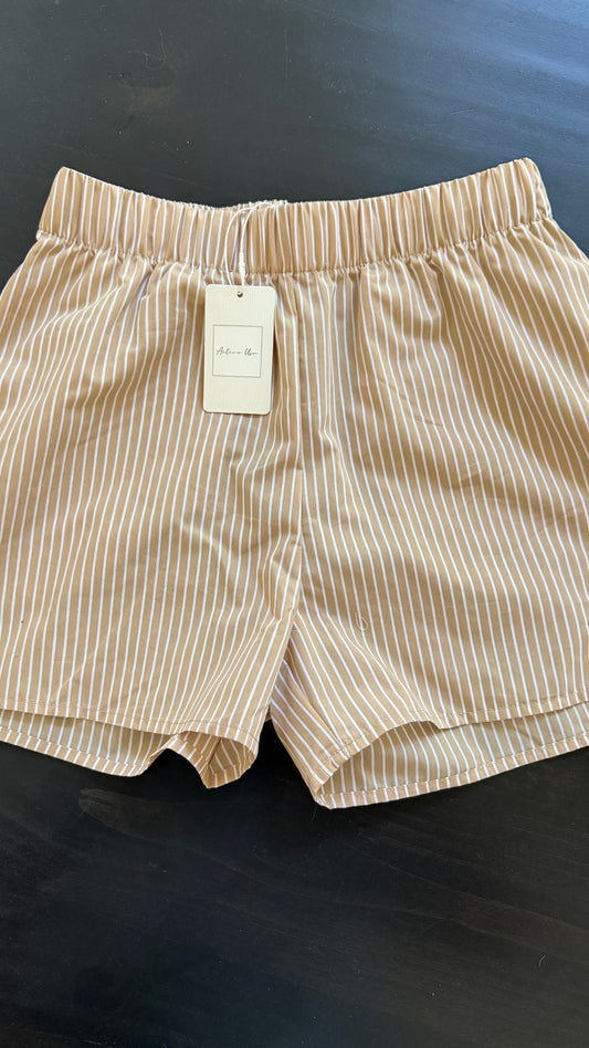 Stripe Poplin Shorts-Ivory