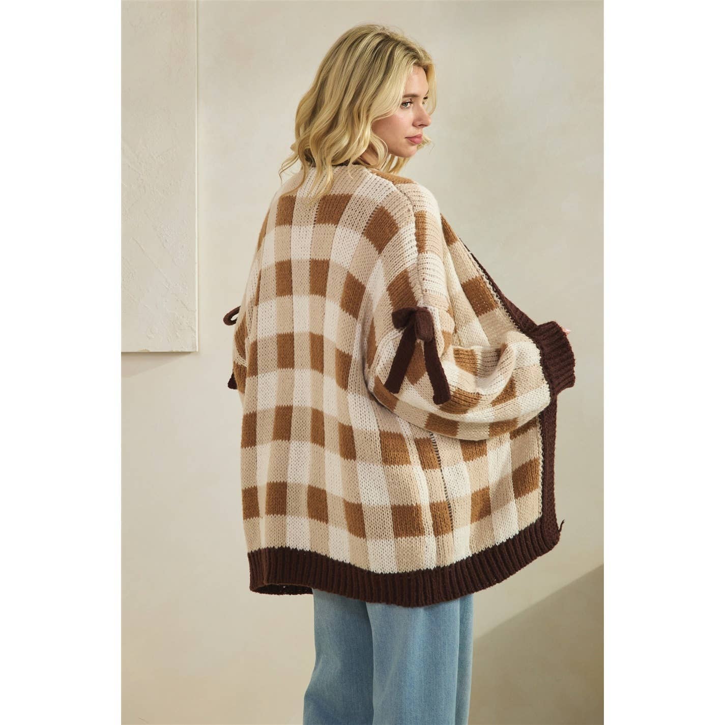 Brown Checkered Cardigan