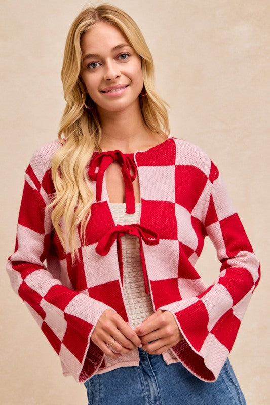 Red Checkered Cardi
