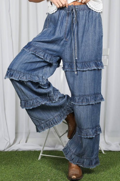 Frayed Ruffle Denim Pants