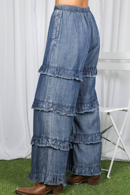 Frayed Ruffle Denim Pants