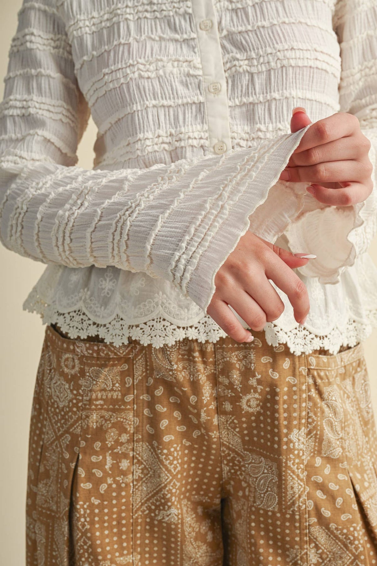 Shirred Lace Top
