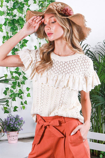 Ruffle Eyelet Sweater