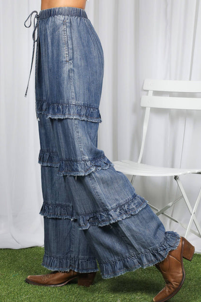 Frayed Ruffle Denim Pants