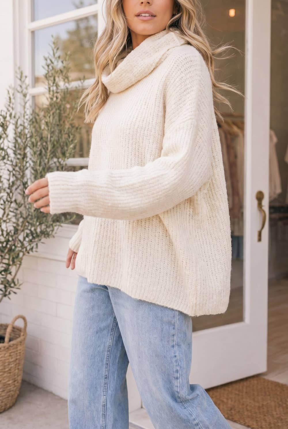 Cream Soft Cowlneck Sweater