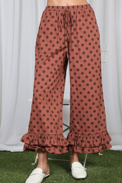 Polka Dot Cropped Ruffle Pants