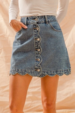 Denim Scalloped Skirt