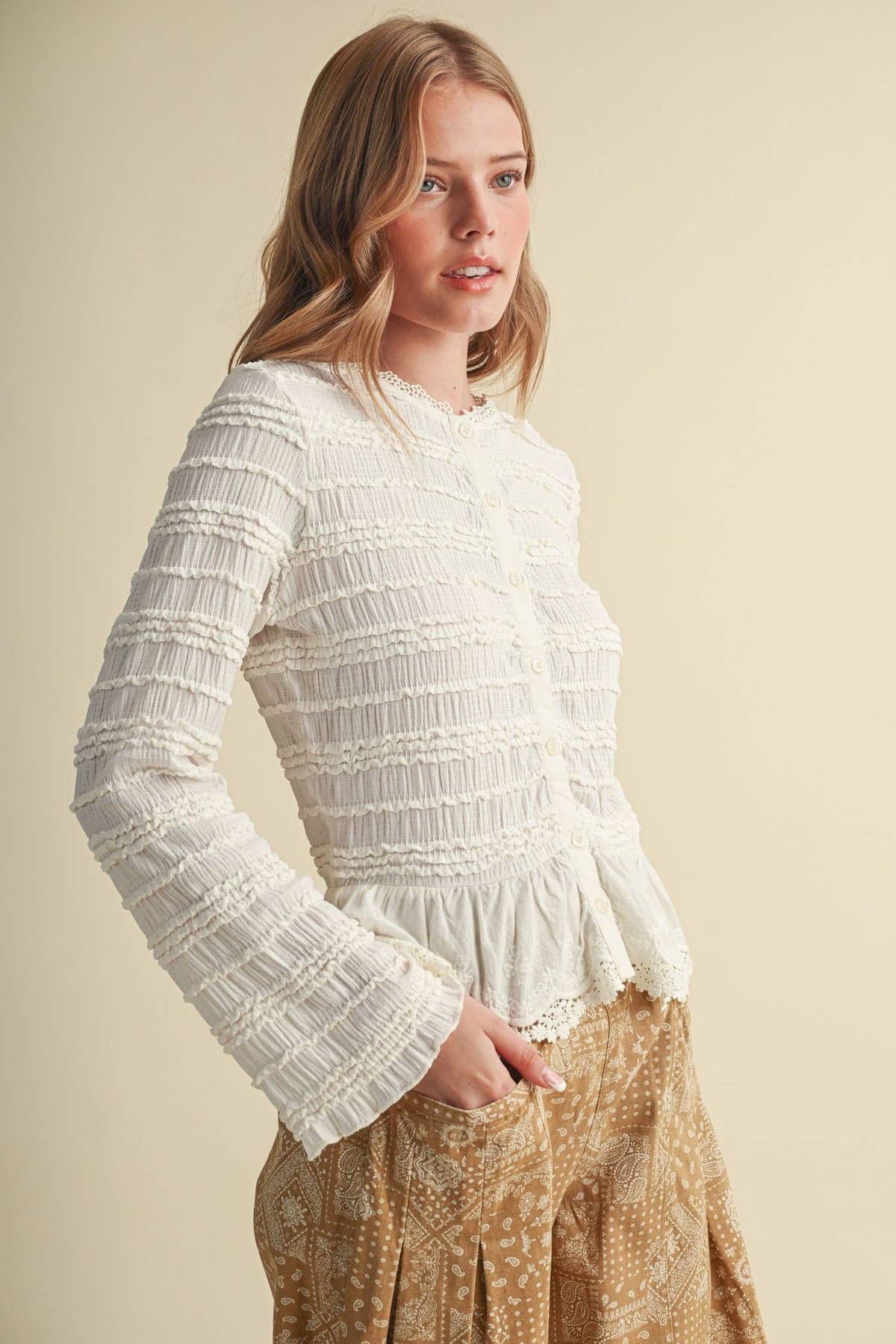 Shirred Lace Top