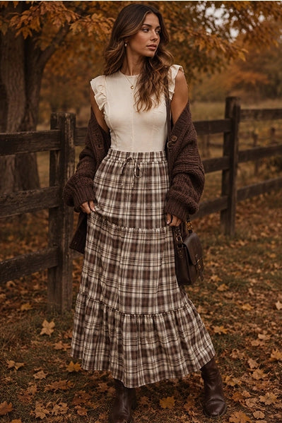 Plaid Tiered Maxi